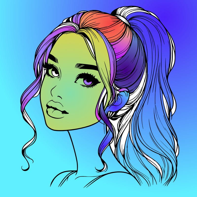 realistic girl with a ponytail on her hair and lips