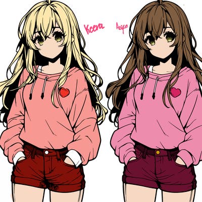 realistic anime girl with long hair jeans and a sweat shirt on