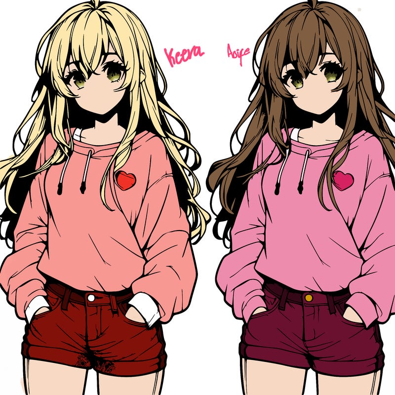 realistic anime girl with long hair jeans and a sweat shirt on