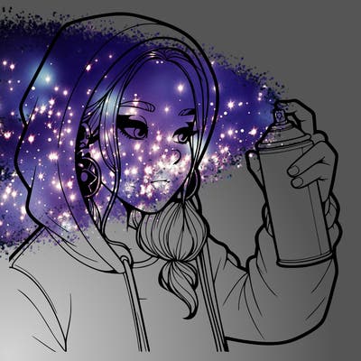 a realistic girl, spray painting