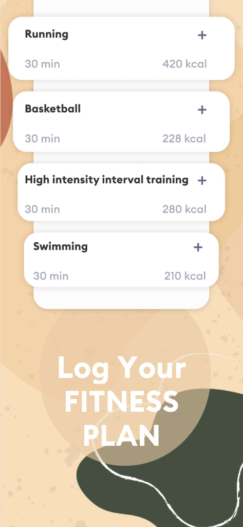 My Diet Coach - Weight Loss - Fitness plan logging screen in My Diet Coach showing exercise activities and calories burned.