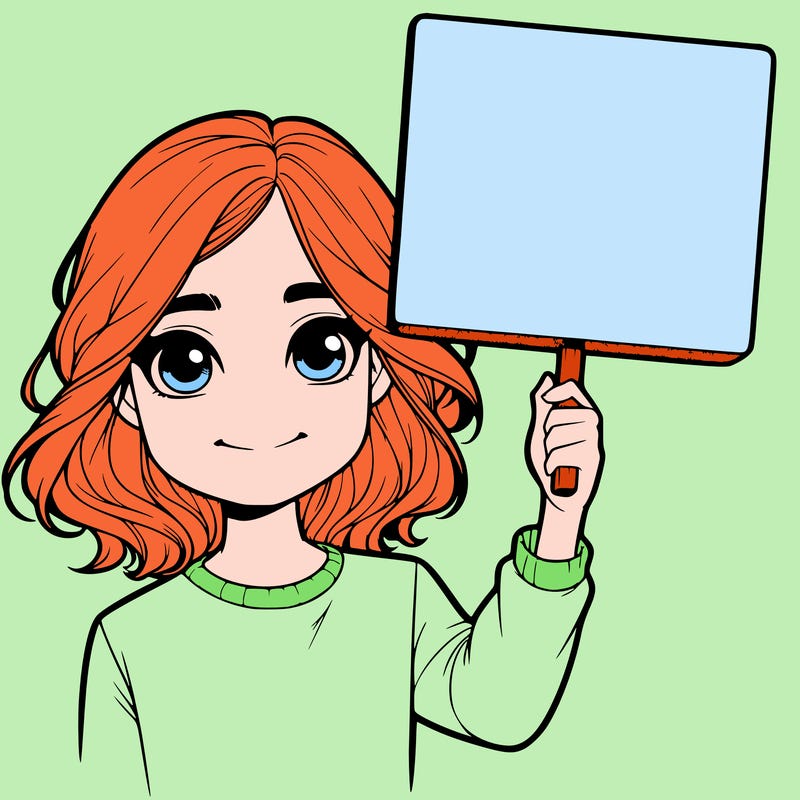 realistic girl holding up a sign