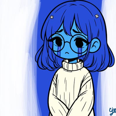 sad girl with glasses in a sweater