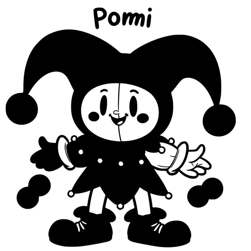red and blue jester named pomni