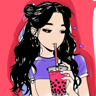 aesthetic realistic girl with boba