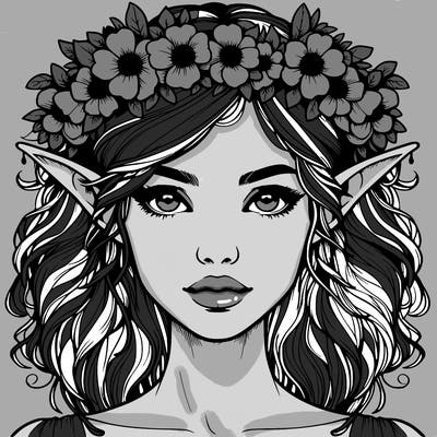 realistic female elf with flower crown