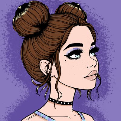 realistic girl with buns on the top of her head