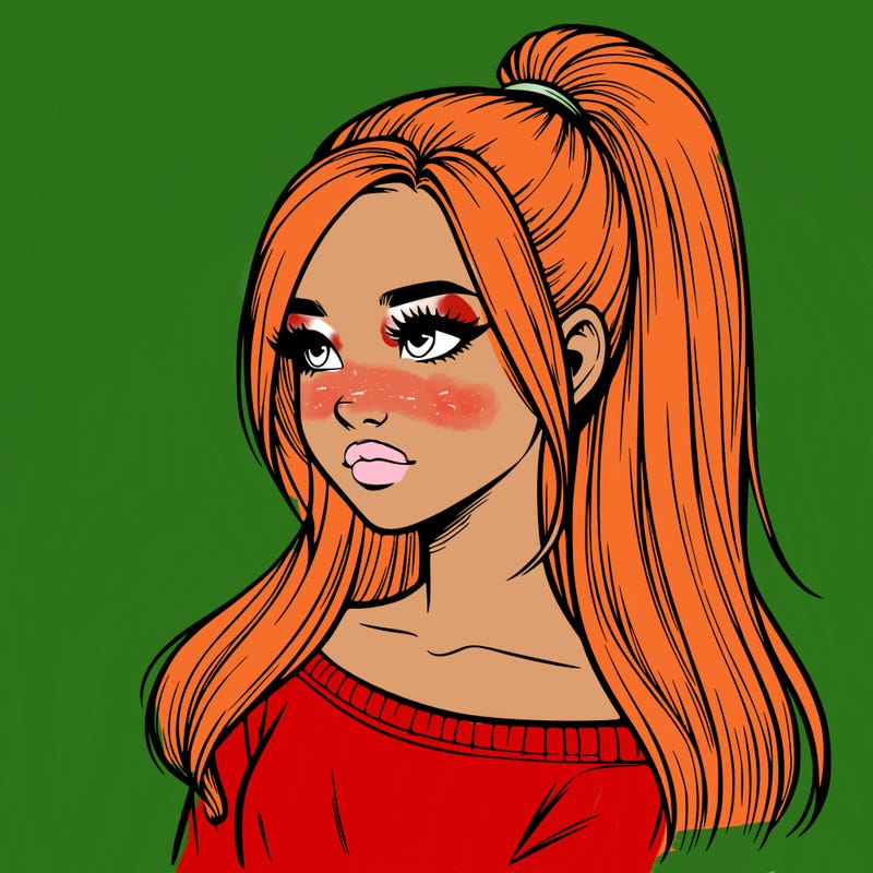 realistic girl with a high ponytail