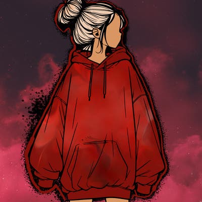 realistic girl with a oversized sweatshirt on and a bun