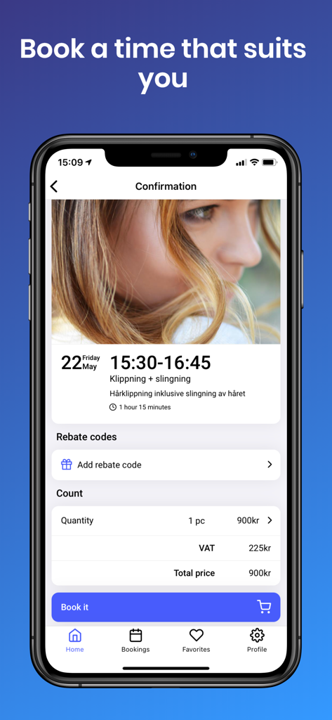 BookMore - Mobile screen showing a haircut appointment confirmation in the BookMore app