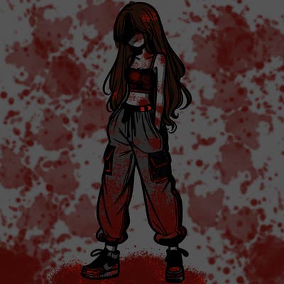 girl in baggy pants crop top and long hair