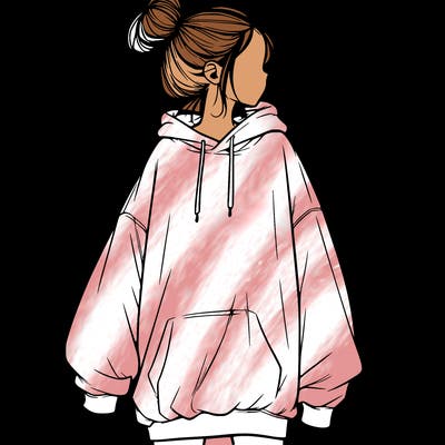 realistic girl with a oversized sweatshirt on and a bun