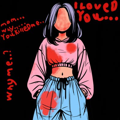 realistic girl faceless with baggy pants and a crop top