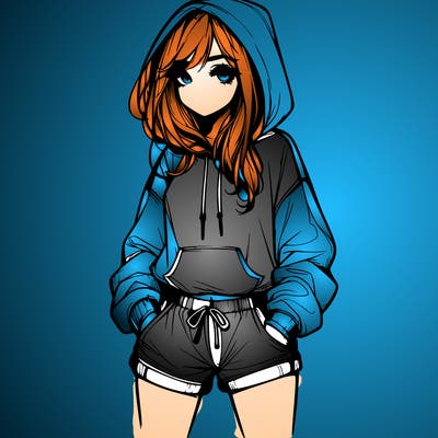 realistic girl in shorts and hoodie