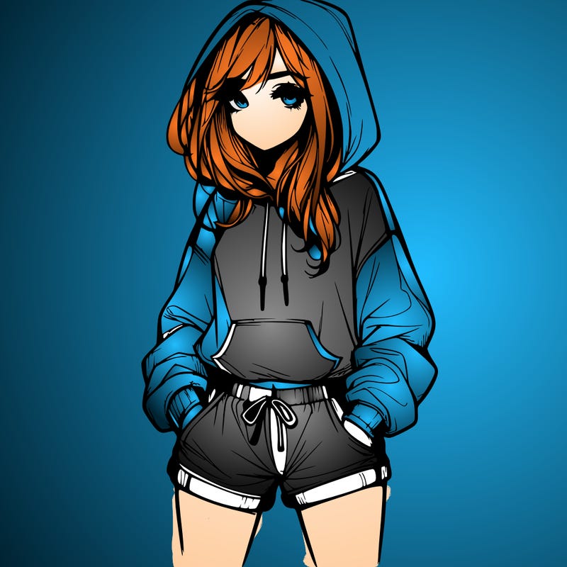 realistic girl in shorts and hoodie