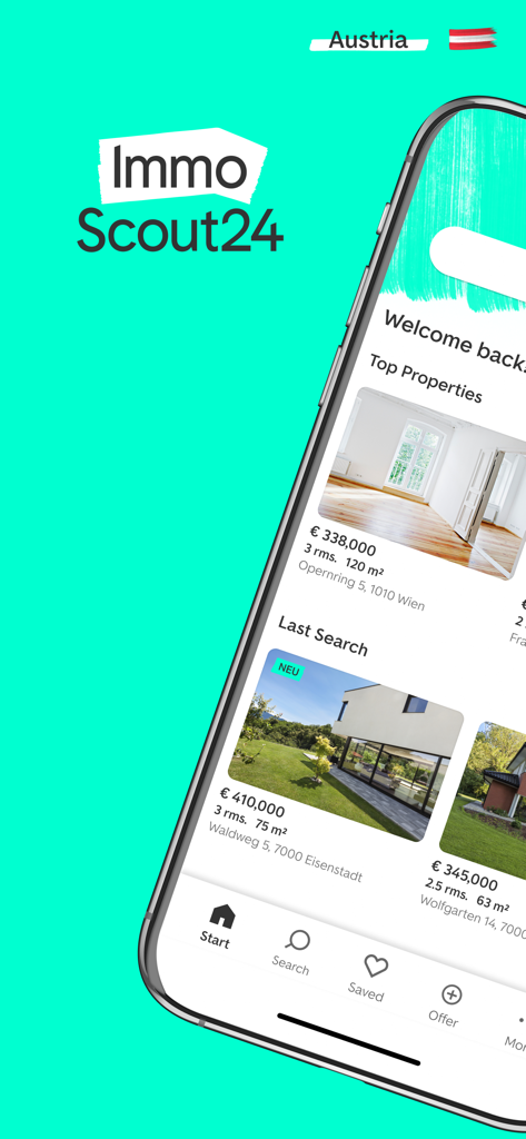 ImmoScout24 - Austria - ImmoScout24 Austria real estate app interface displaying property listings
