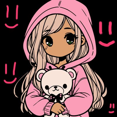 girl with big hoodie and long hair holding teddy bear