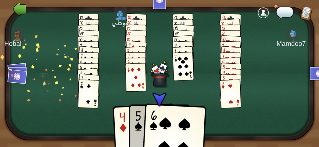 Digital interface of Trex card game showing a multiplayer match on a green table.