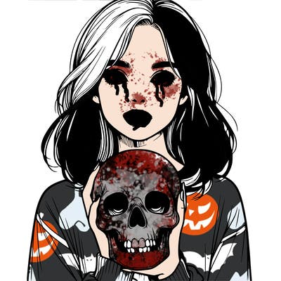 realistic girl holding a skull