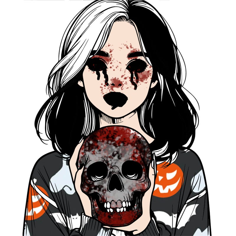 realistic girl holding a skull