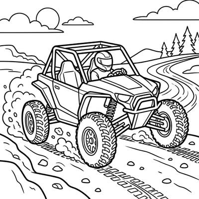 Ignite your little one's imagination with this exciting off-road racer coloring page, specially designed for toddlers. Its thick lines and large areas make it perfect for developing fine motor skills while having a blast.