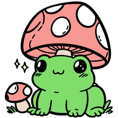 a cute frog with a mushroom hat