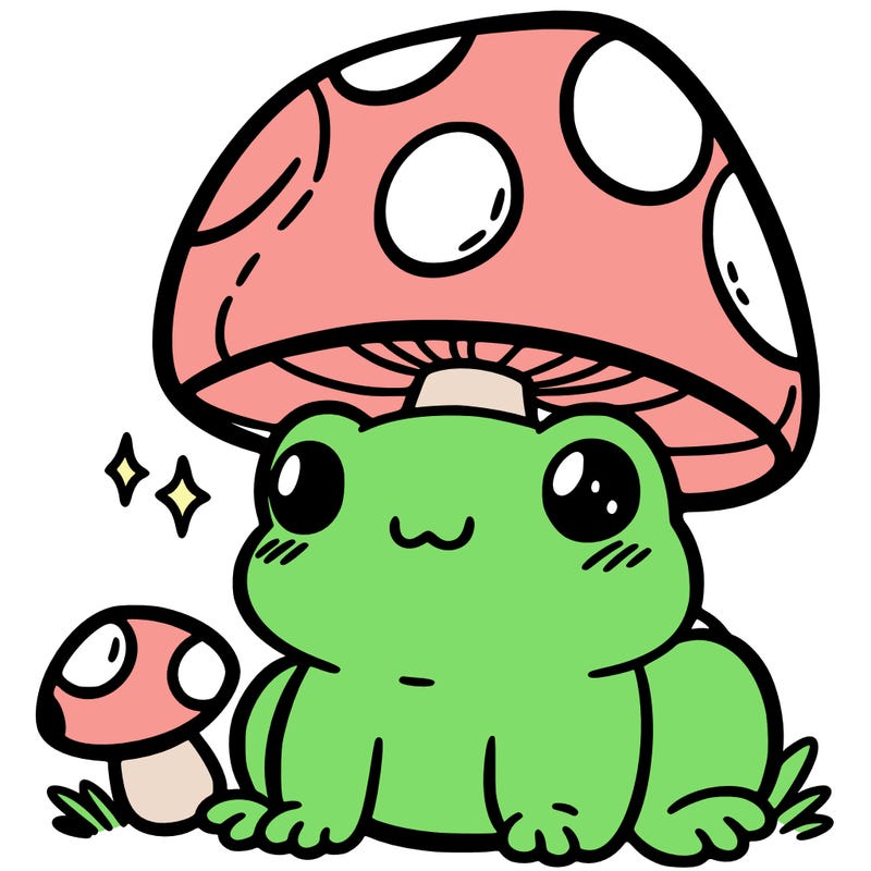 a cute frog with a mushroom hat