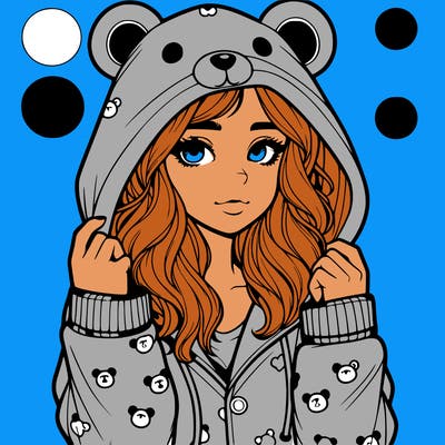 realistic girl in a animal pjs hoodie