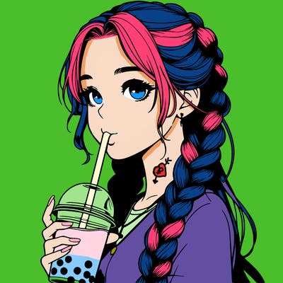 realistic girl with braided hair drinking boba