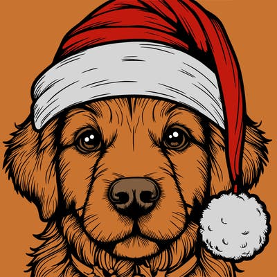 realistic dog with a christmas hat