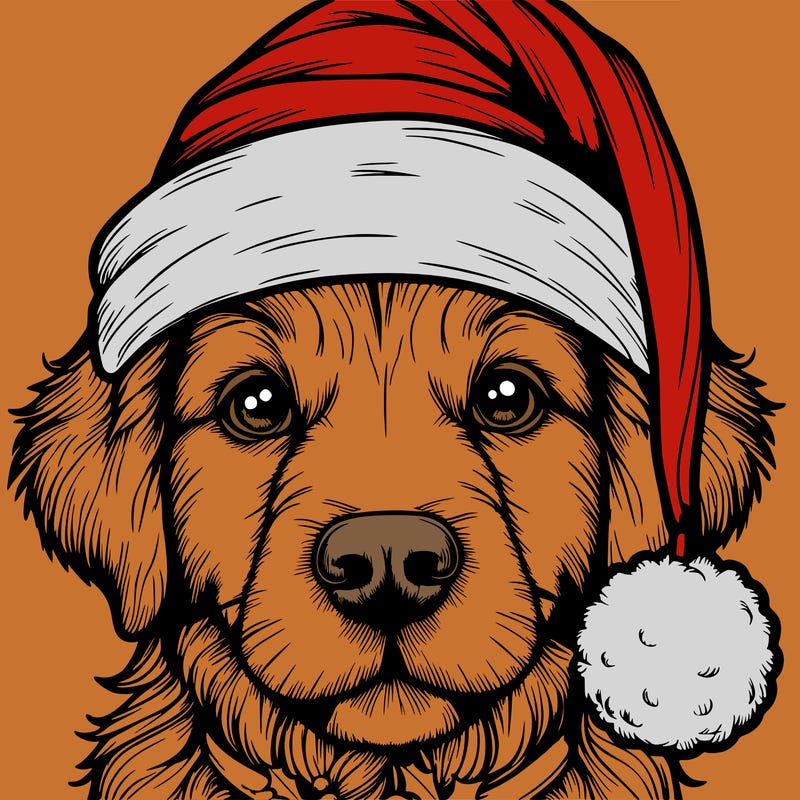 realistic dog with a christmas hat