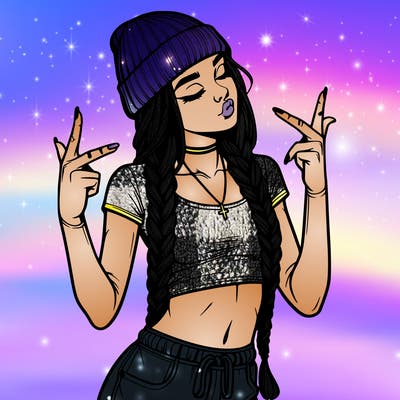 realistic teenage girl with braids and a beanie and crop top doing 🫶🏼