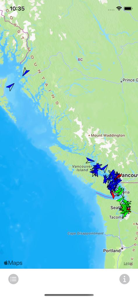 Real-time ferry tracking map for Washington and British Columbia