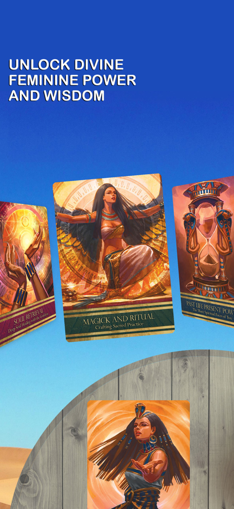 Isis Oracle - A collection of spiritual oracle cards with ancient Egyptian imagery and empowering text from the Isis Oracle app.