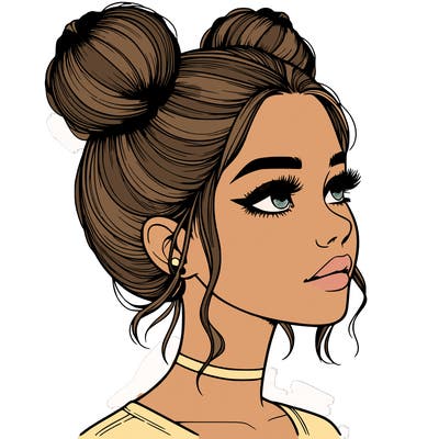 realistic girl with buns on the top of her head