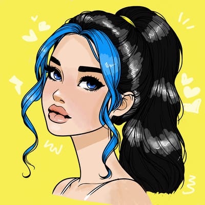 realistic girl with a ponytail on her hair and lips