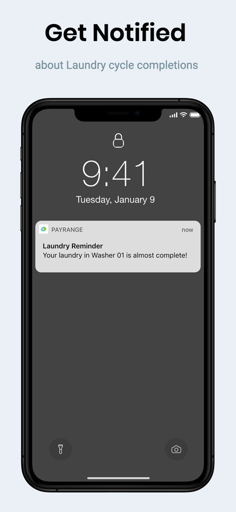 PayRange - iPhone-Sperrbildschirm mit einer PayRange-Benachrichtigung über den Abschluss des Waschvorgangs