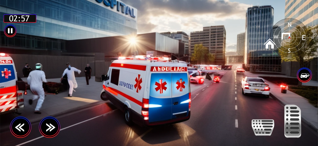 Patient Rescue Ambulance Game - Ambulance arriving at a hospital in a city rescue simulation game