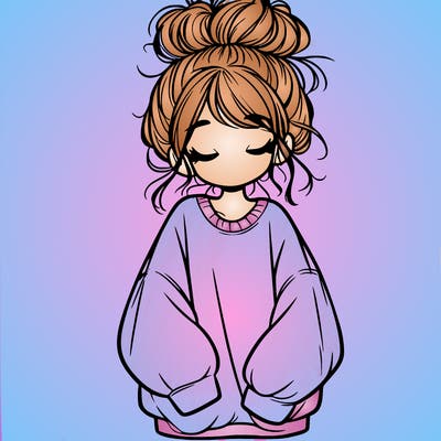 girl with baggy sweatshirt and messy bun