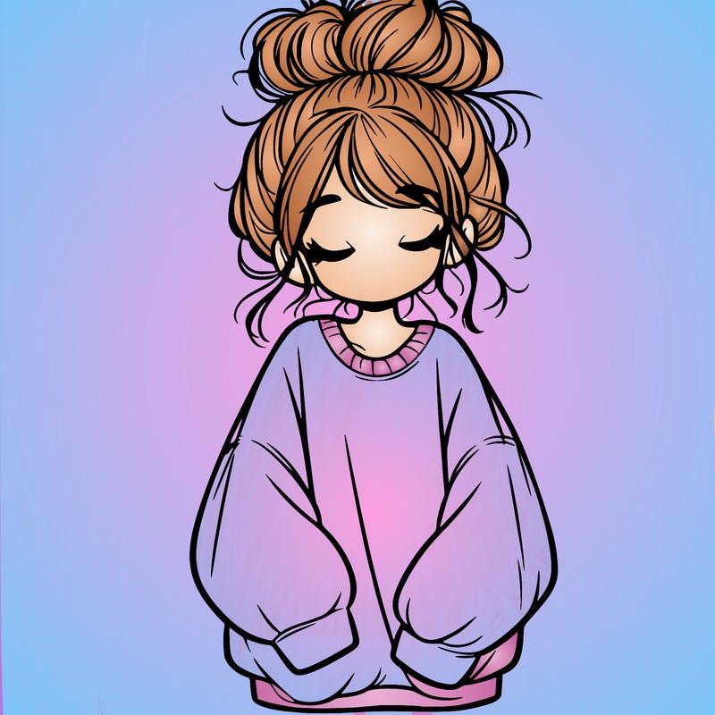 girl with baggy sweatshirt and messy bun