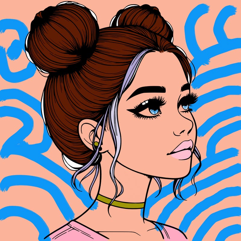 realistic girl with buns on the top of her head