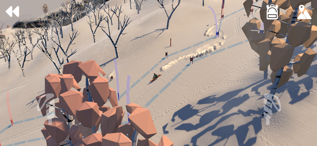 Grand Mountain Adventure - Gameplay of Grand Mountain Adventure featuring a character snowboarding down a mountain through slalom gates.