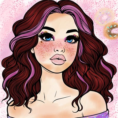 realistic girl with wavy hair and lips