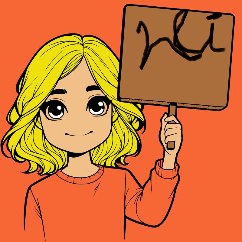 realistic girl holding up a sign