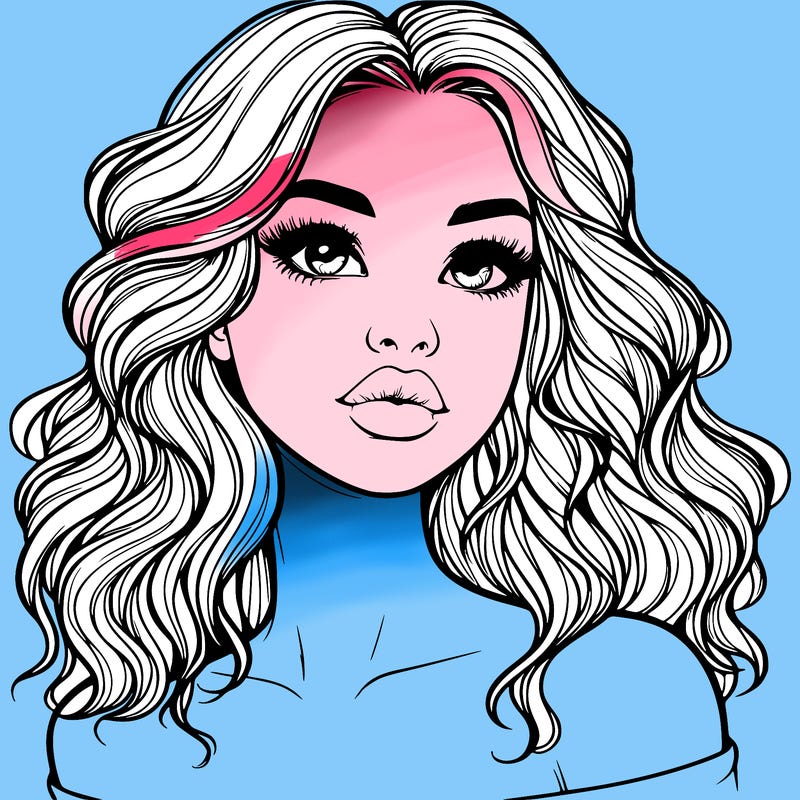 realistic girl with wavy hair and lips