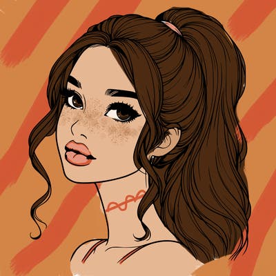 realistic girl with a ponytail on her hair and lips