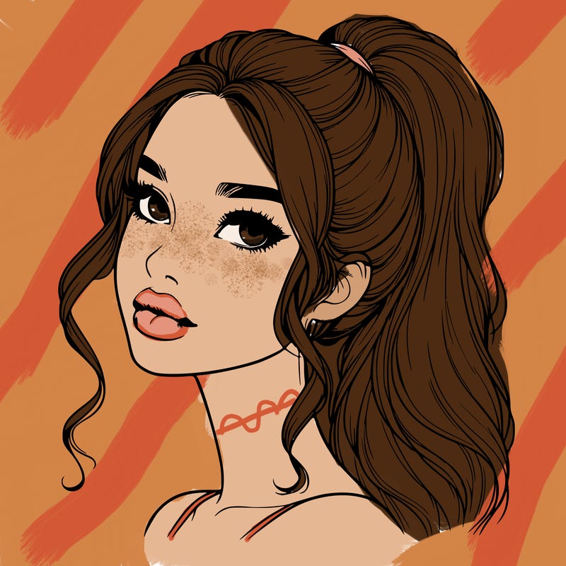 realistic girl with a ponytail on her hair and lips