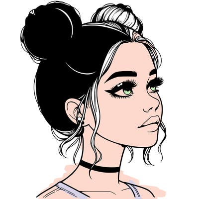 realistic girl with buns on the top of her head