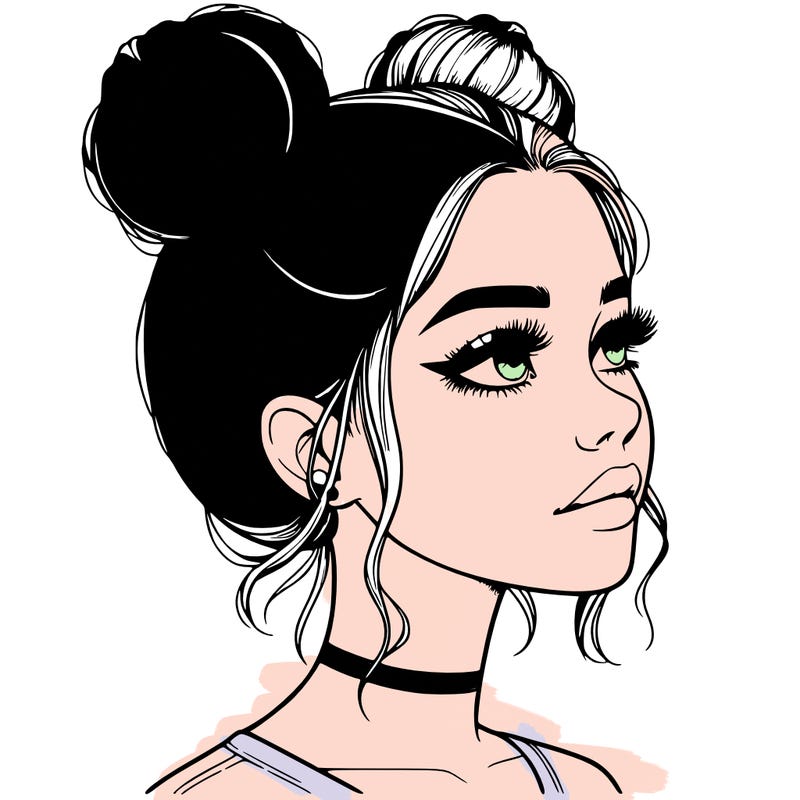 realistic girl with buns on the top of her head