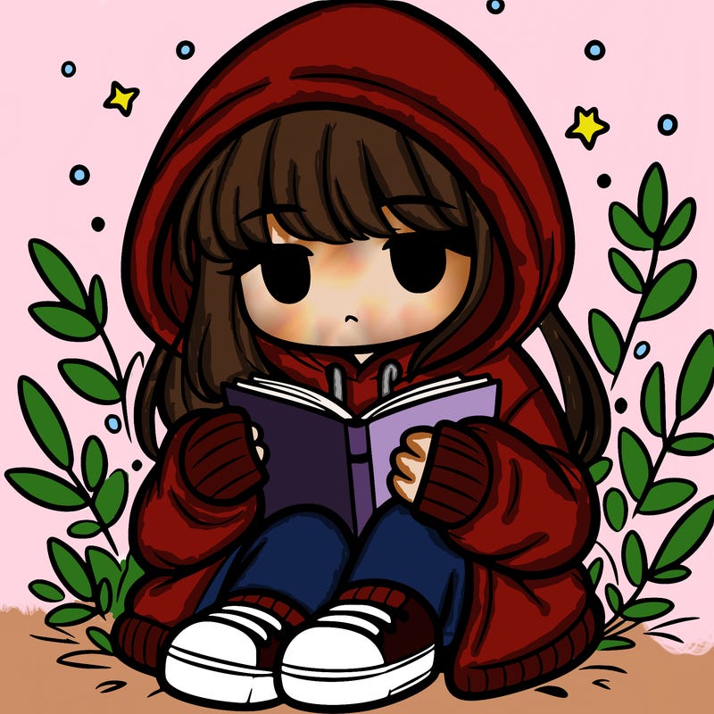 girl in oversized hoodie reading a book